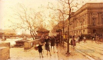 París Painting - Le Louvere Et La Passerelle Des Arts Parisino Eugene Galien Laloue